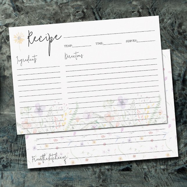 Cartes de recettes Fleurs sauvages Dainty (Dainty wildflowers recipe cards)