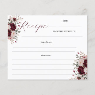 Cartes de recettes florales bordeaux