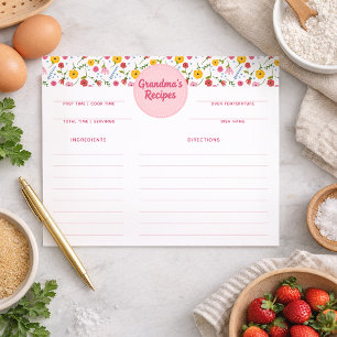 Cartes de recettes florales de grand-mère