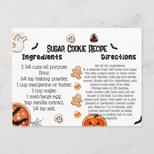 Cartes de recettes Halloween, Cookies Halloween (Devant)