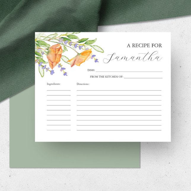 Cartes de recettes imprimables Fleurs aquarelles (Printable recipe cards feature watercolor orange poppies & lavender flowers art Victoria Grigaliunas)