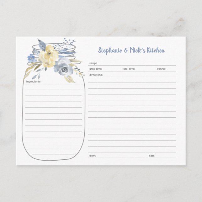 Cartes de recettes Mason Mason Floral bleu Dusty (Devant)