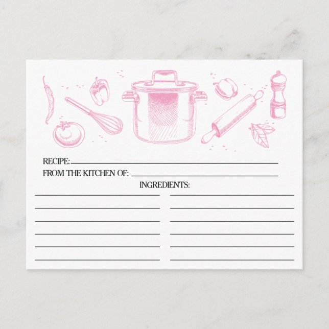 Cartes de recettes Pink Sketched Kitchen Tools (Devant)