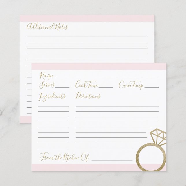 Cartes de recettes rose et or wedding shower (Devant / Derrière)