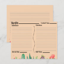 Cartes de recettes Rustique Boho Sud-Ouest Catcus