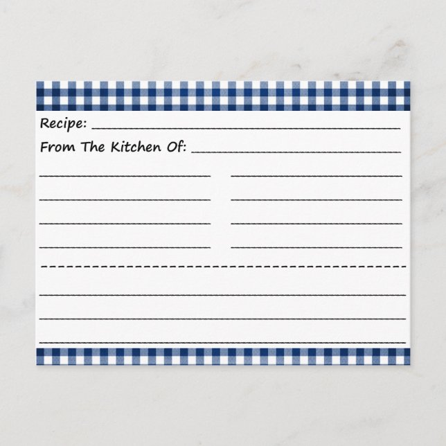 Cartes de recettes vierges : En vichy rêves (Devant)