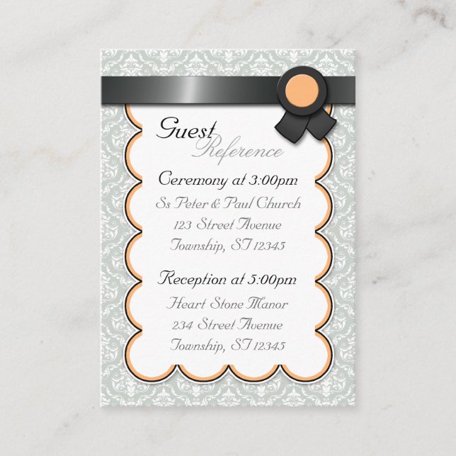 Cartes de référence pour les invités Orange & Grey (Devant)