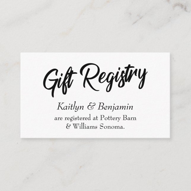 Cartes de Registre Cadeau mariage avec Script d'éc (Devant)