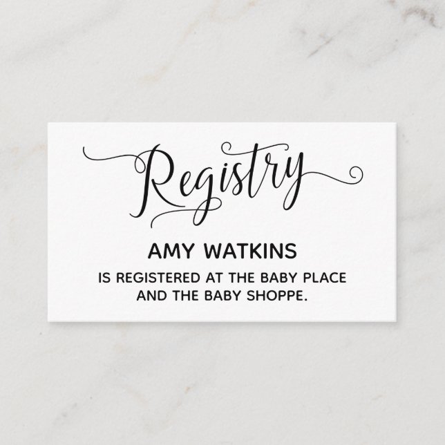 Cartes de Registre Cadeaux baby showers avec Éléga (Devant)