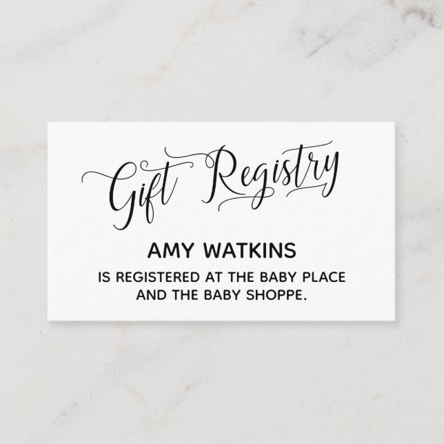 Cartes de Registre Cadeaux baby showers avec Éléga (Devant)