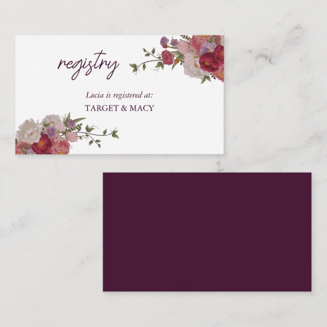 Cartes de registre de mariage floral à feuilles de (Devant / Derrière)