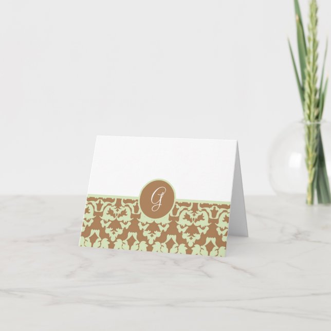 Cartes de remerciement à monogramme à motif damass (Devant)
