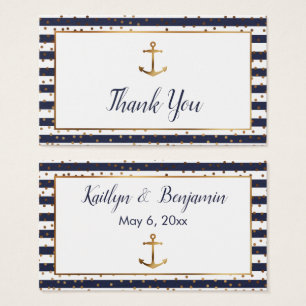 Cartes de remerciement à rayures navy et confettis