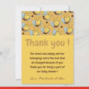 Cartes de remerciement abeille,Fête prénatale Mama