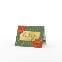 Cartes de remerciement Art Déco florales rouges Ve