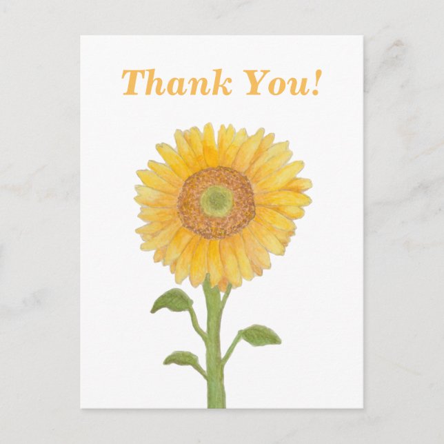 Cartes de remerciement au tournesol aquarelle (Devant)