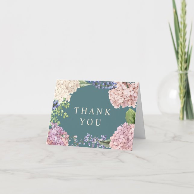 Cartes de remerciement aux hortensias élégants (Devant)