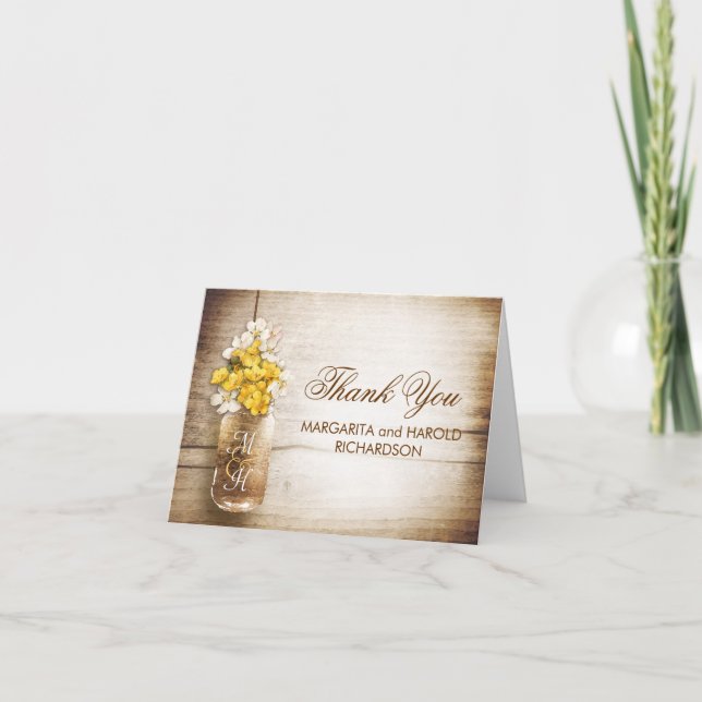 cartes de remerciement avec fleurs jaunes et blanc (Devant)
