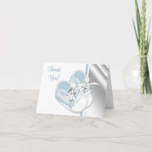 Cartes de remerciement Baby Blue White Baby Shoes