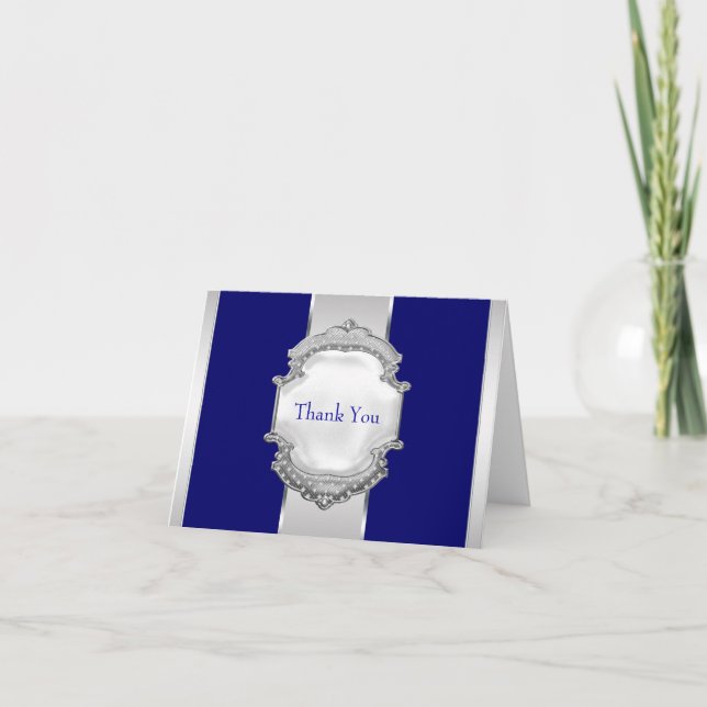 Cartes de remerciement bleu marine et argent (Devant)