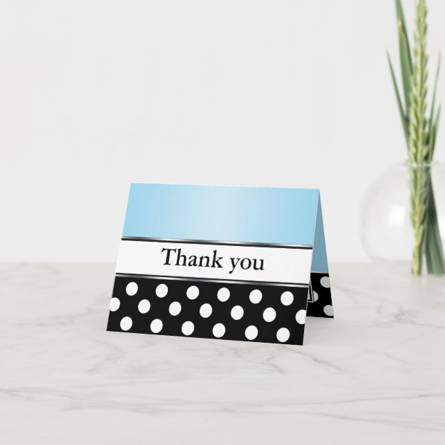 Cartes de remerciement bleues à pois noirs royaux (Devant)