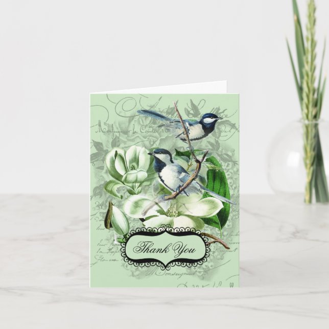 Cartes de remerciement Chickadees et Magnolias (Devant)