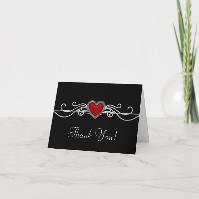 Cartes de remerciement Cœur Rouge Noir (Devant)