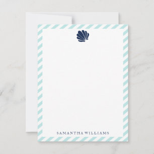 Cartes de remerciement Coquillage bleu sur rayures