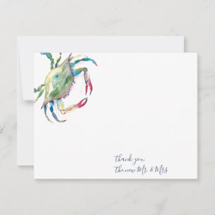 Cartes de remerciement Crabe Bleu Aquarelle
