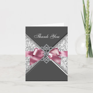 Cartes de remerciement Damassé Noir Rose Diamants