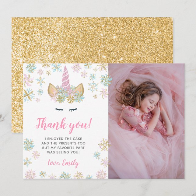 Cartes de remerciement d'anniversaire de licorne d (Devant / Derrière)