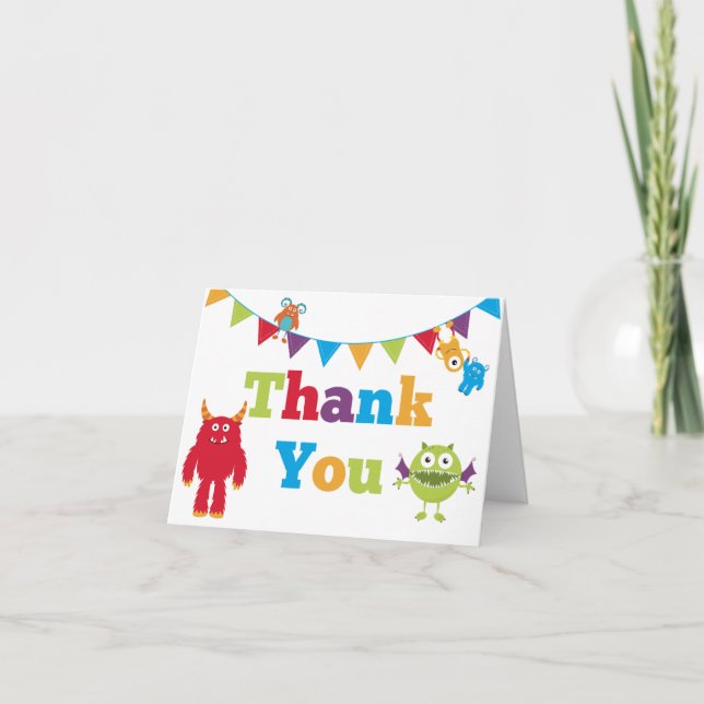 Cartes de remerciement d'anniversaire de monstre p (Devant)