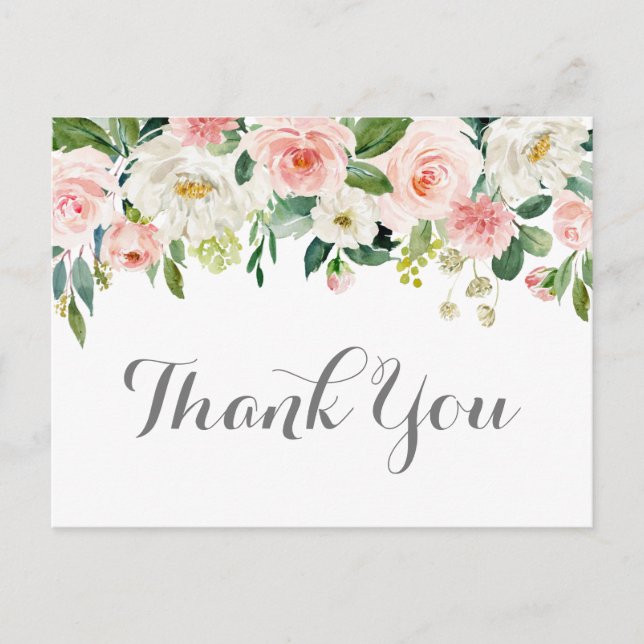 Cartes de remerciement de mariage à fleurs roses e (Devant)