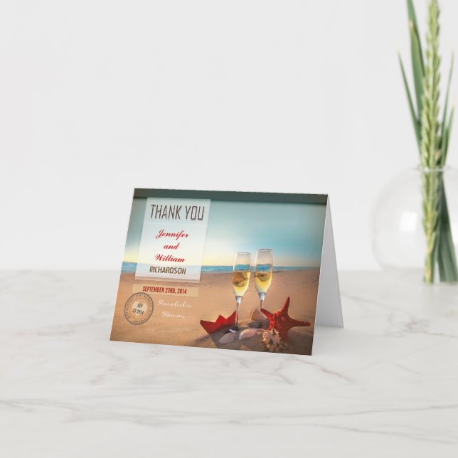 cartes de remerciement de mariage à la plage (Devant)