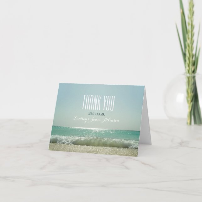 Cartes de remerciement de mariage à la plage (Devant)