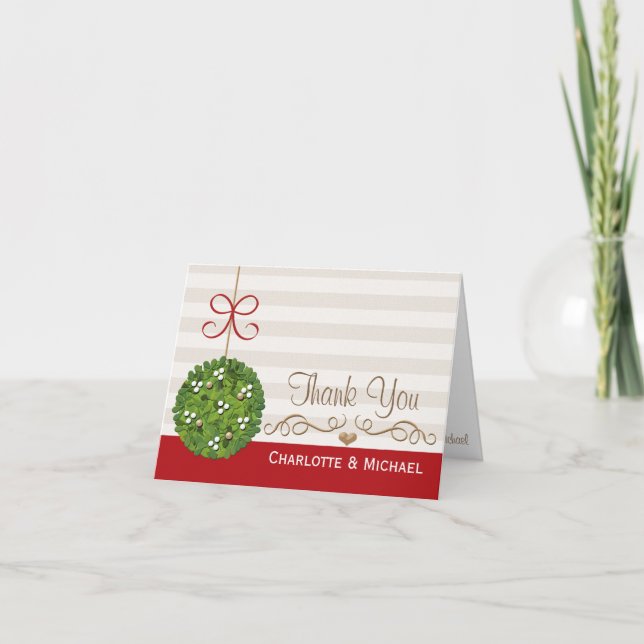 Cartes de remerciement de mariage au gui de Noël (Devant)