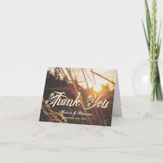 Cartes de remerciement de mariage automne coucher  (Devant)