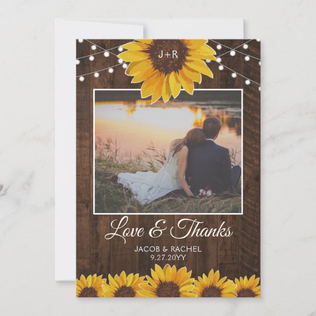 Cartes de remerciement de mariage aux tournesols r (Devant)