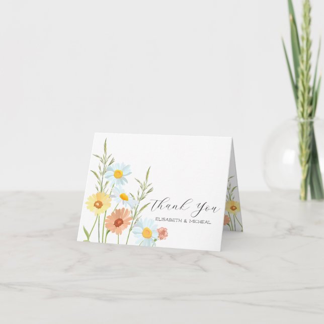 Cartes de remerciement de mariage avec photo de fl (Devant)