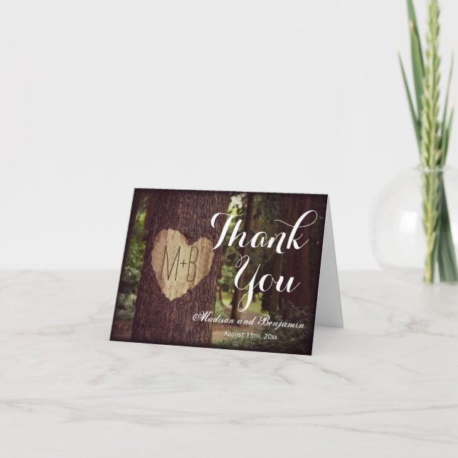 Cartes de remerciement de mariage avec un cœur scu (Devant)