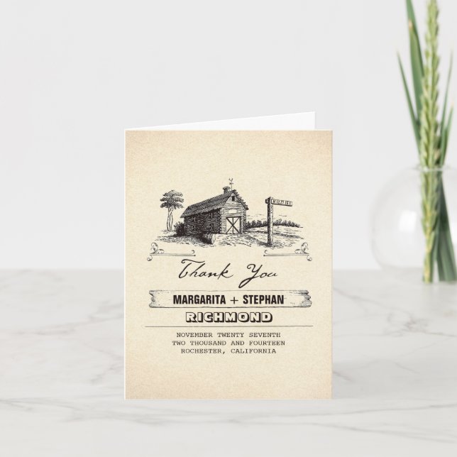 Cartes de remerciement de mariage de grange de cam (Devant)
