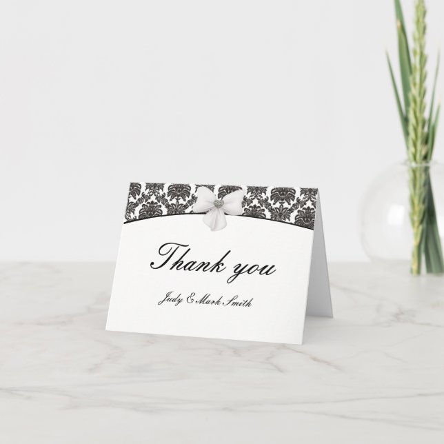 Cartes de remerciement de mariage Élégance Damas (Devant)