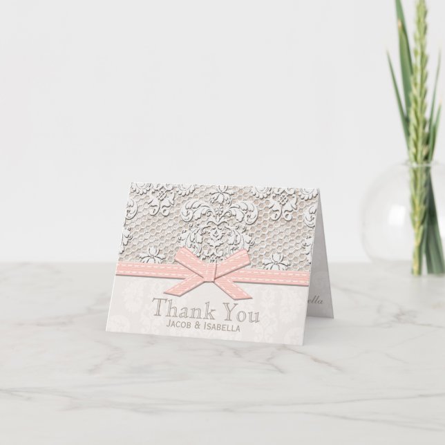 Cartes de remerciement de mariage en dentelle vint (Devant)