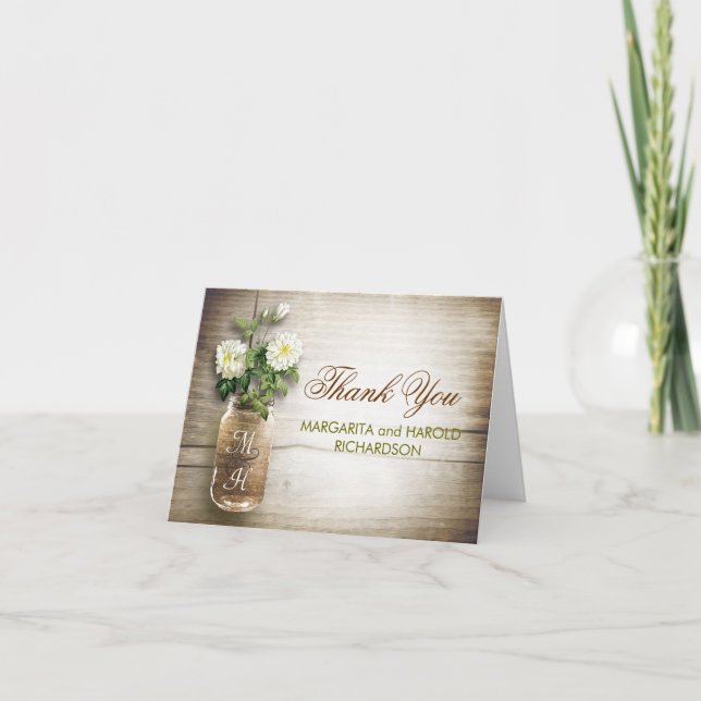 Cartes de remerciement de mariage en pot mason ave (Devant)