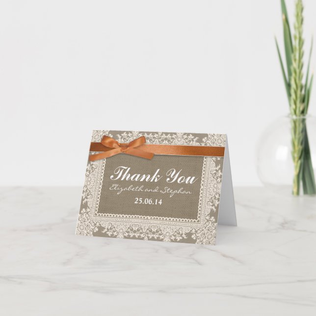 cartes de remerciement de mariage en toile de jute (Devant)