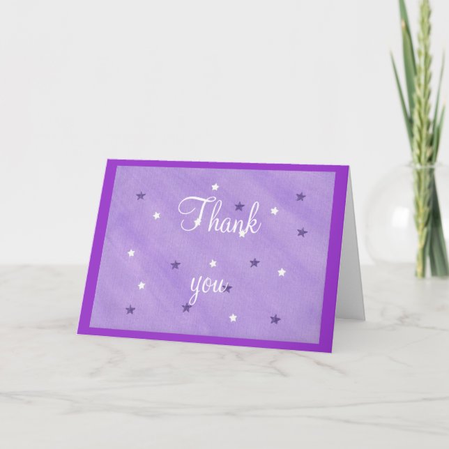 Cartes de remerciement de mariage, étoiles violett (Devant)