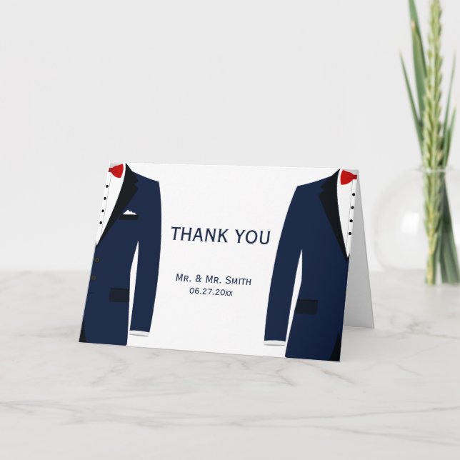 Cartes de remerciement de mariage gay bleu blanc (Devant)