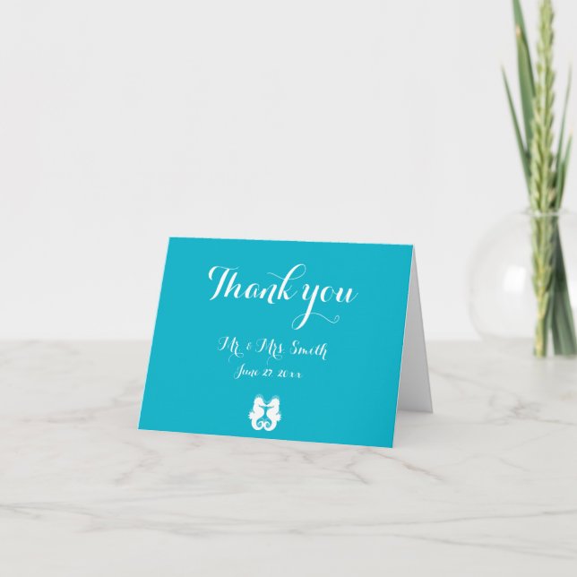 Cartes de remerciement de mariage Hippocampe Bleu  (Devant)