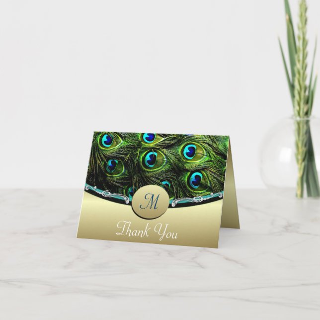 Cartes de remerciement de mariage Paon Vert (Devant)