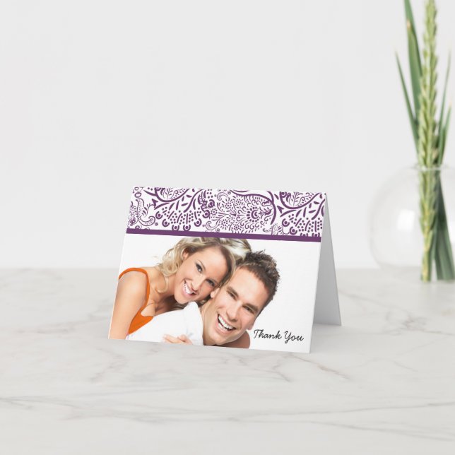 Cartes de remerciement de mariage Plum Love Birds (Devant)